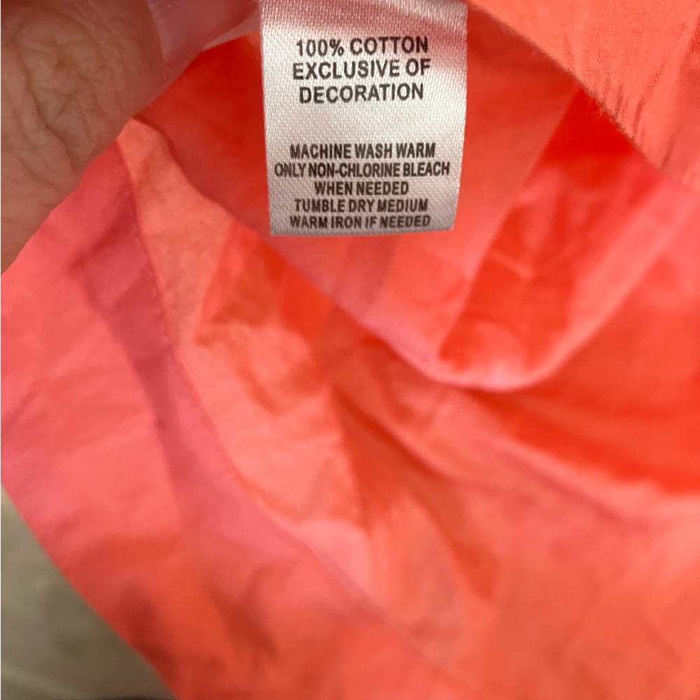 Loft Split Neck Embroidered Placket Orange Cotton… - image 5